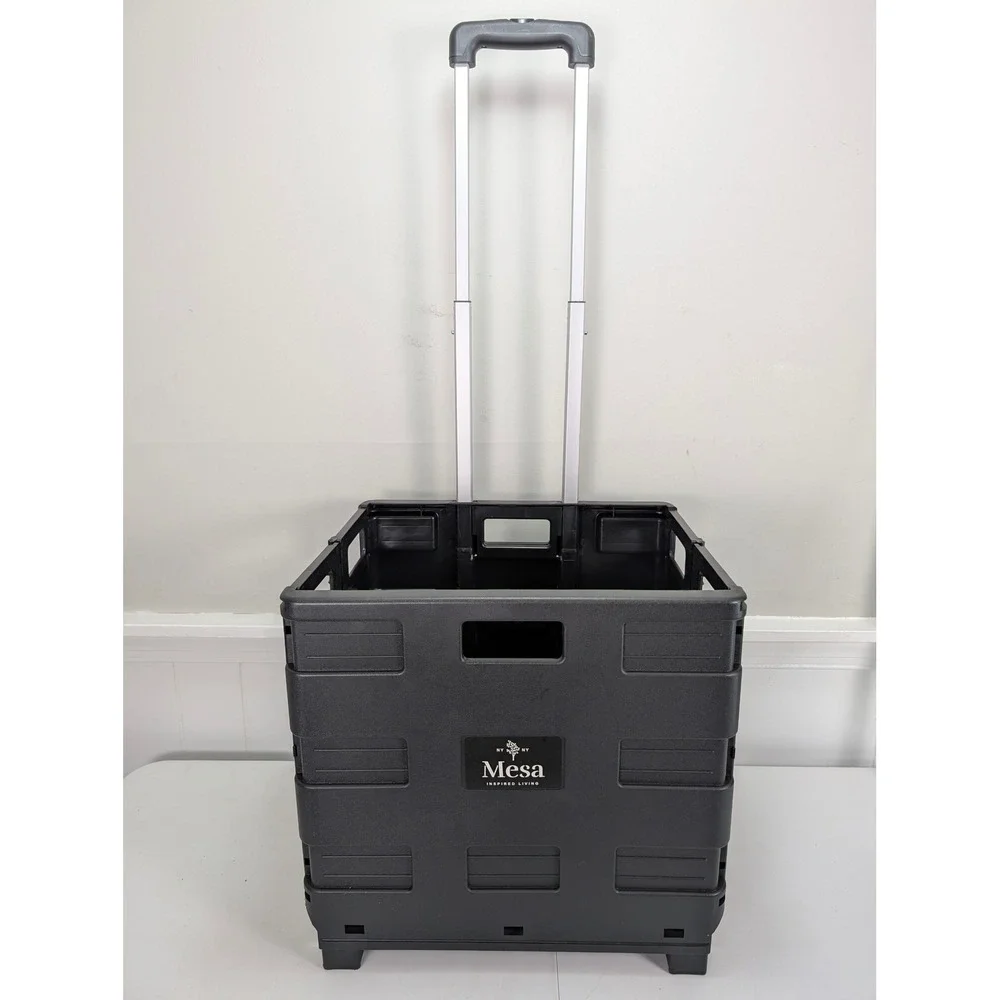 Mesa Inspired Living Folding Utility Cart Black Rolling Collapsible Crate Caddy